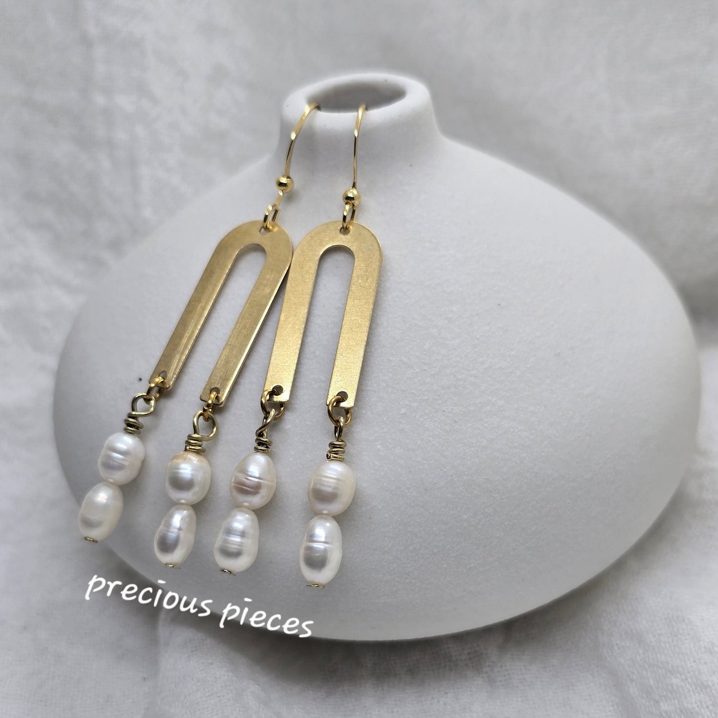 Brass Arch and Pearl Earrings