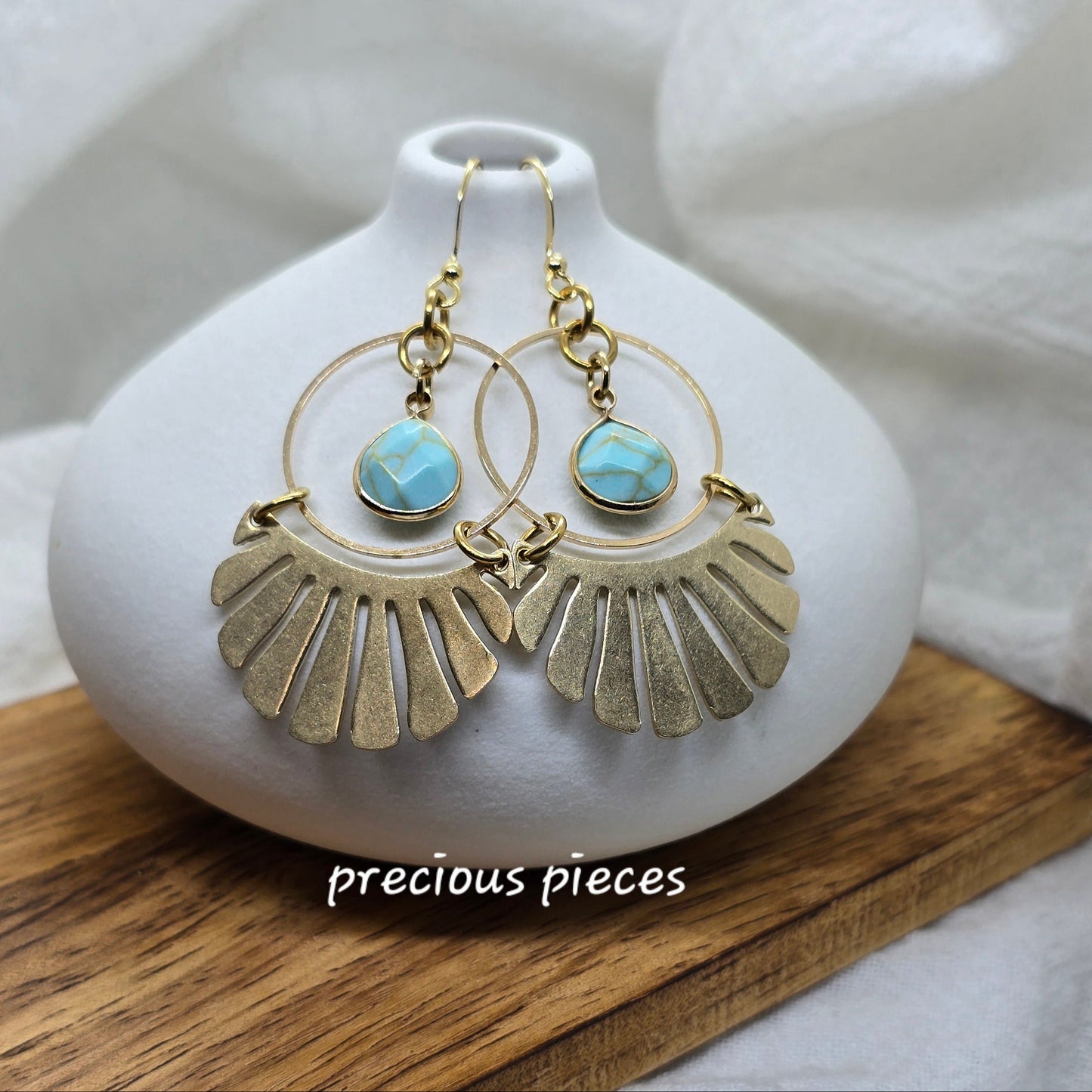 Brass Hoop and Fan Shaped Earrings