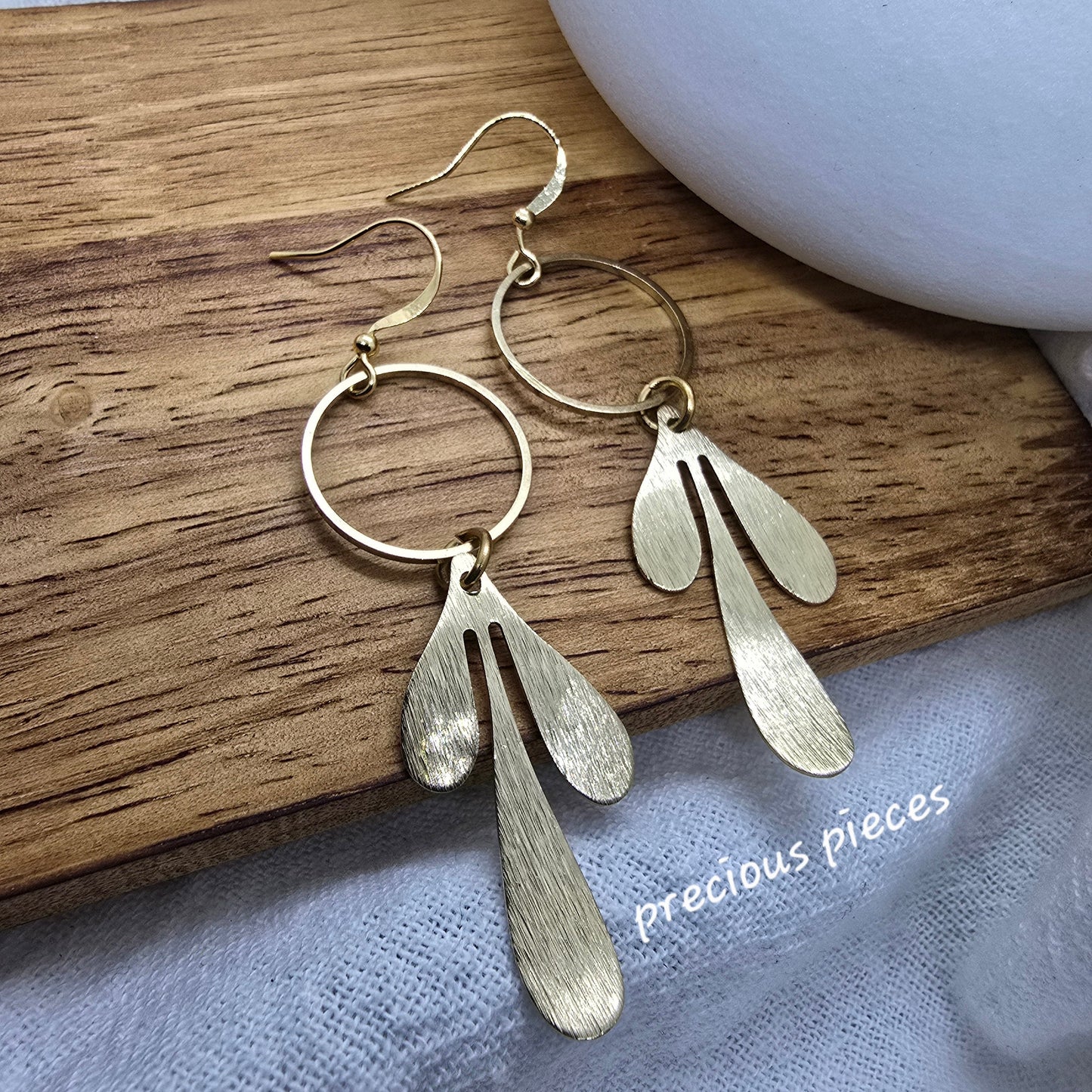 Brass Leaf and Hoop Earrings