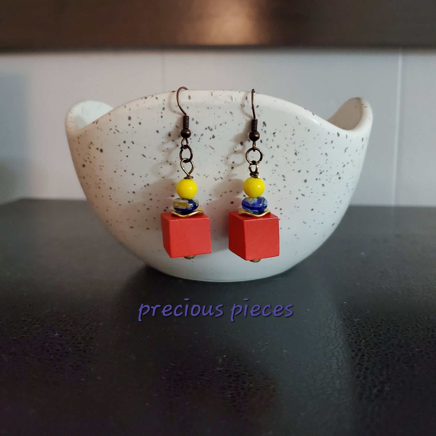 Red Block Bohemian Dangle Earrings