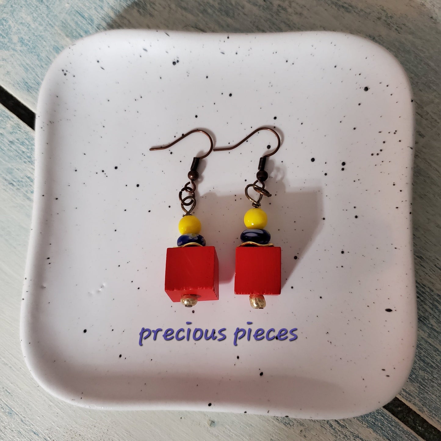 Red Block Bohemian Dangle Earrings