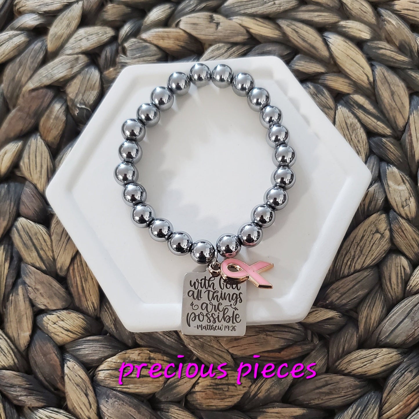 With God All Things Are Possible Breast Cancer Awareness Bracelet