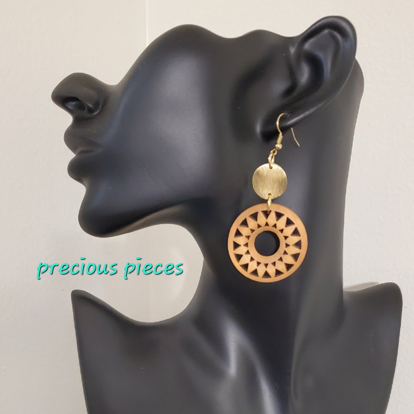 Natural Wood Earrings with Gold Plated Brass Accent