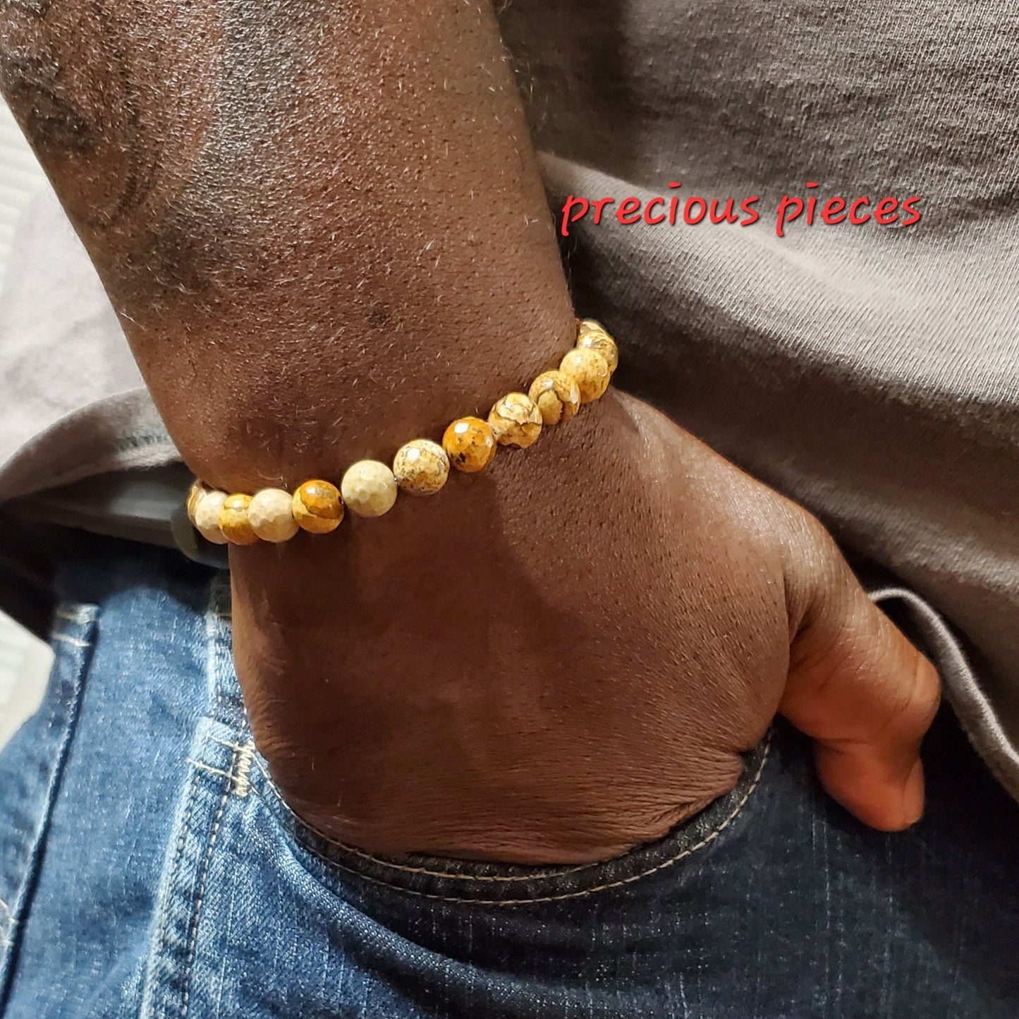 Men's Jasper Stone Beaded Bracelet