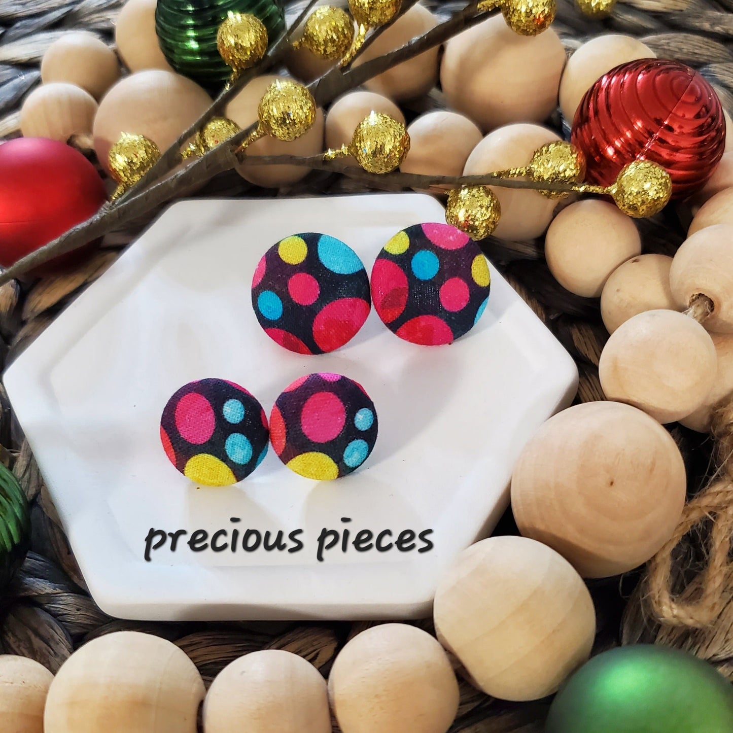 Colorful Polka-dot Fabric Earrings (click for more options)