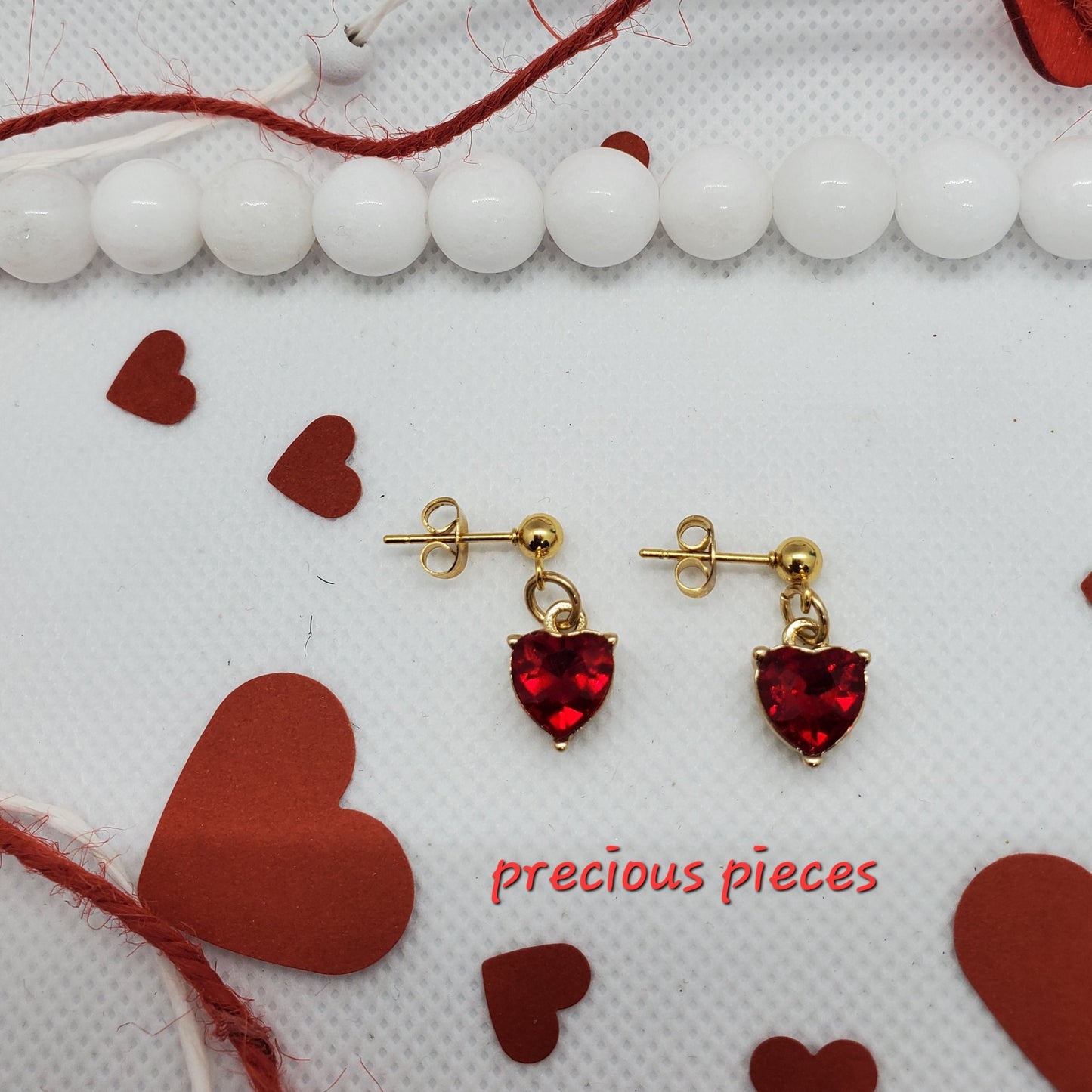 Red Rhinestone Heart Earrings