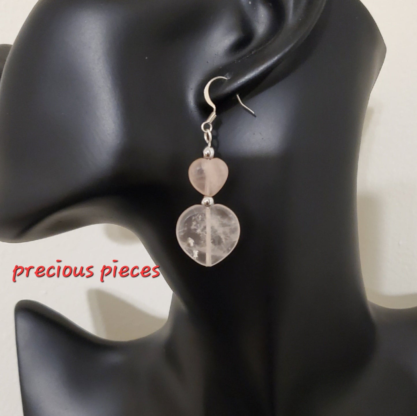 Pink Heart Rose Quartz Earrings
