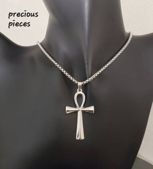 Large Stainless Steel Ankh Cross Necklace