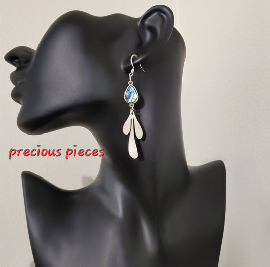 Teardrop Shell and Silver Leaf Earrings