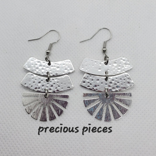 Silver Strip and Fan Shaped Earrings