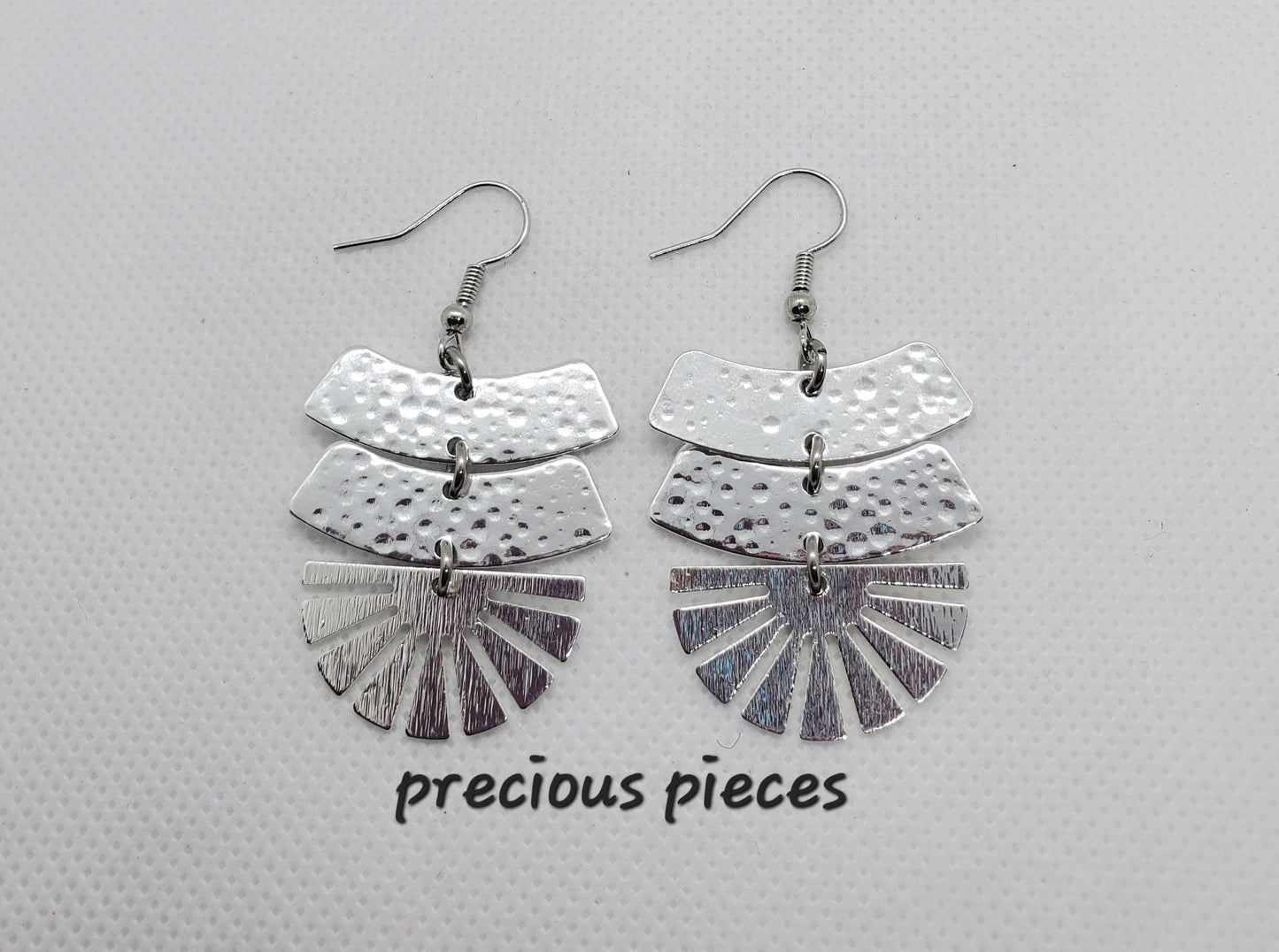 Silver Strip and Fan Shaped Earrings