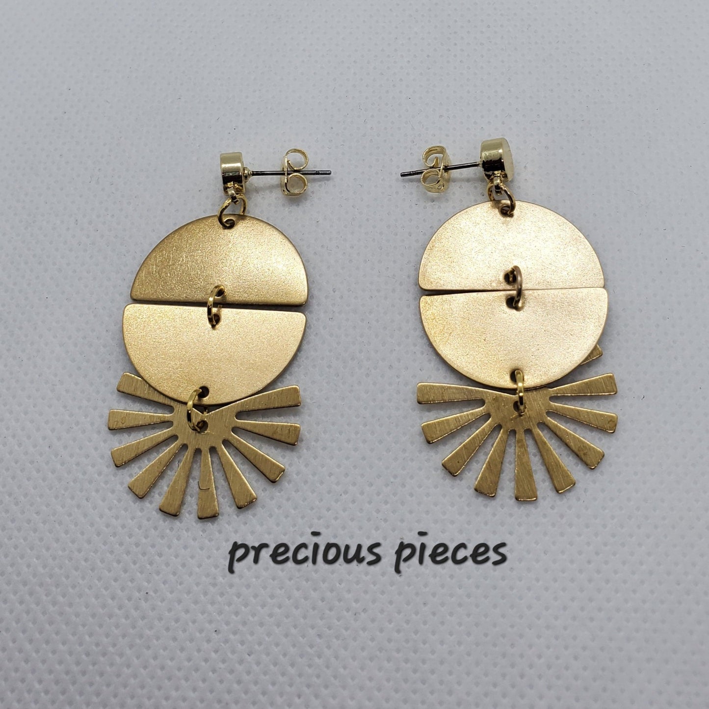 Brass Fan and Half Circle Shaped Earrings