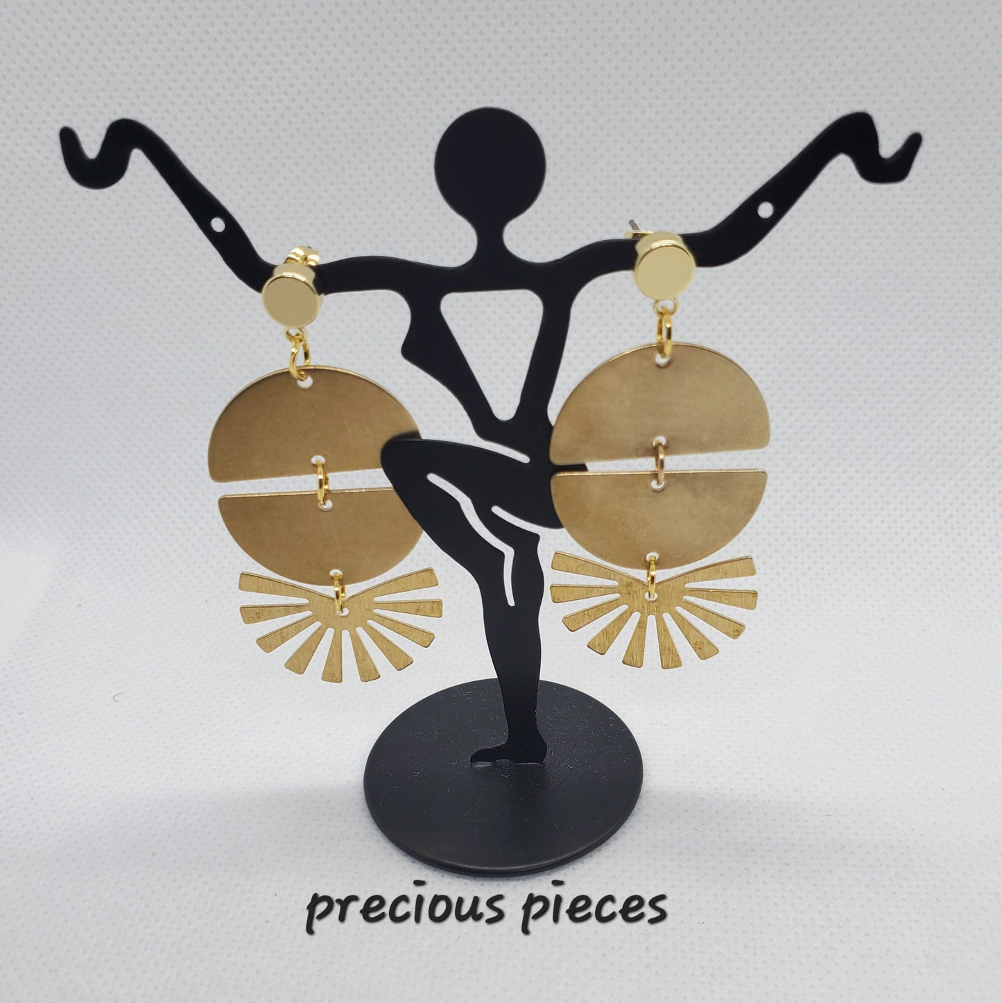 Brass Fan and Half Circle Shaped Earrings