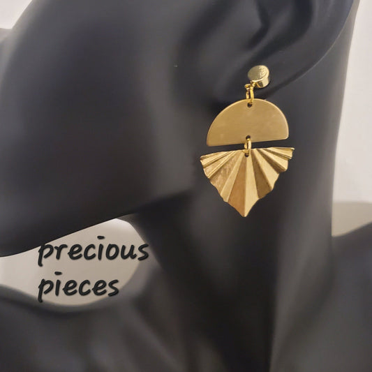 Brass Half Circle and Triangle Earrings