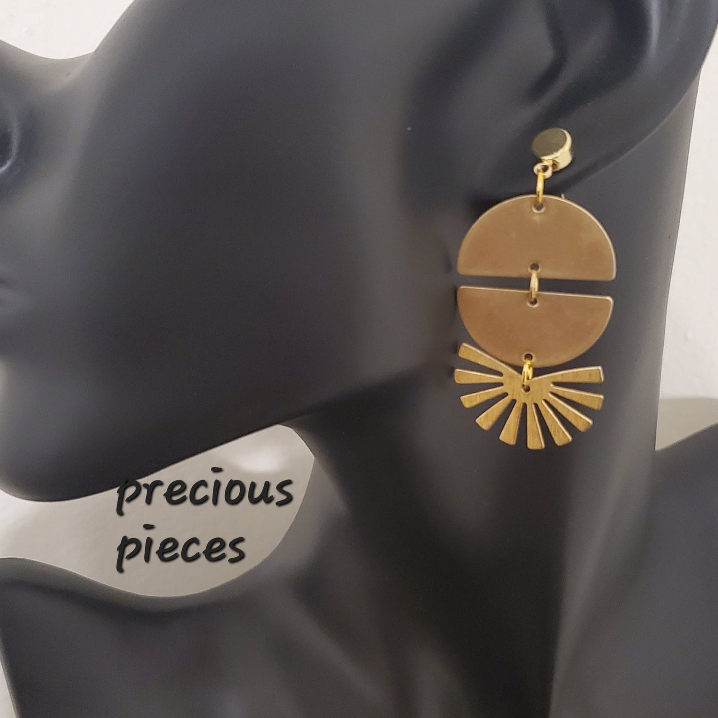 Brass Fan and Half Circle Shaped Earrings