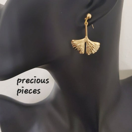 Brass Ginkgo Leaf Earrings