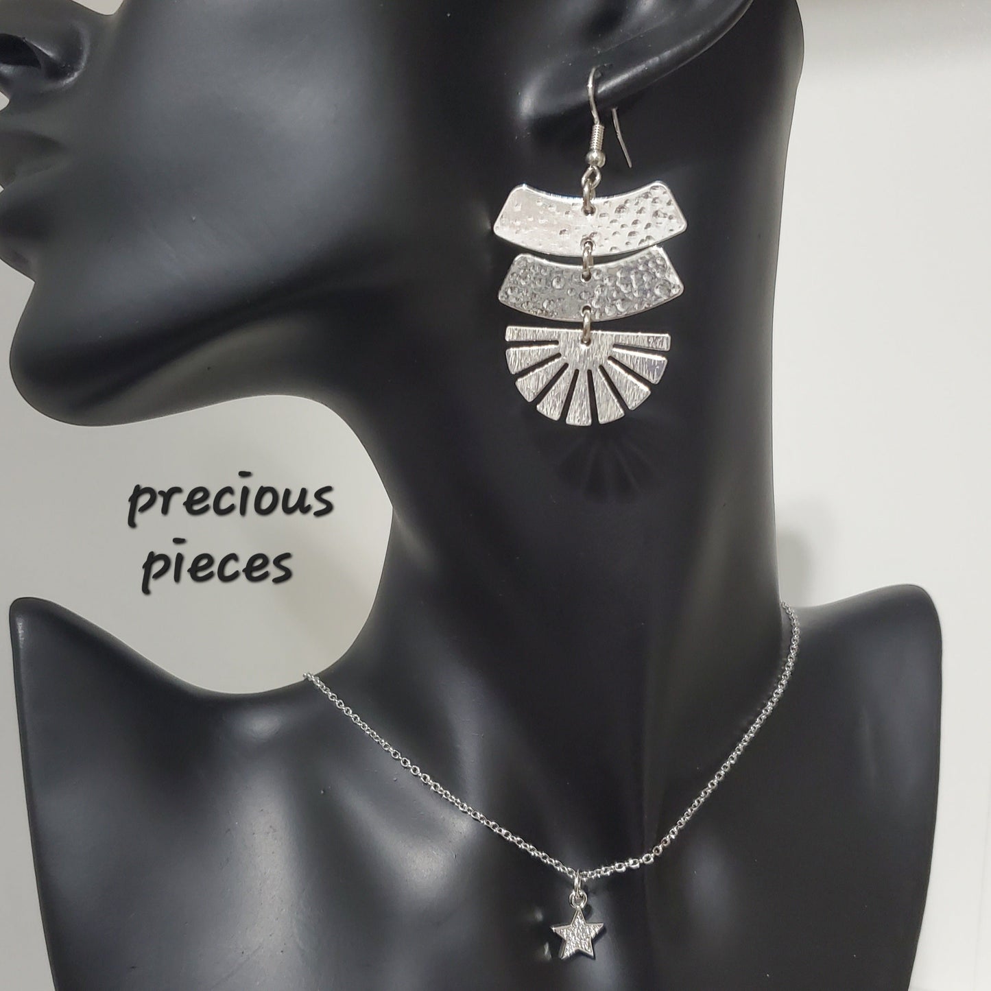Silver Strip and Fan Shaped Earrings