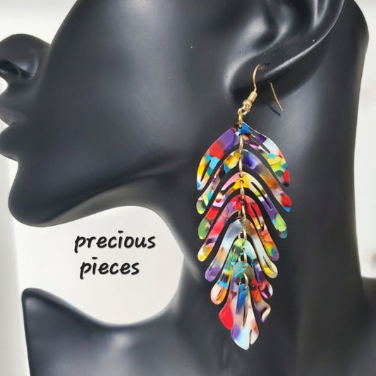 Rainbow Mosaic Feather Earrings