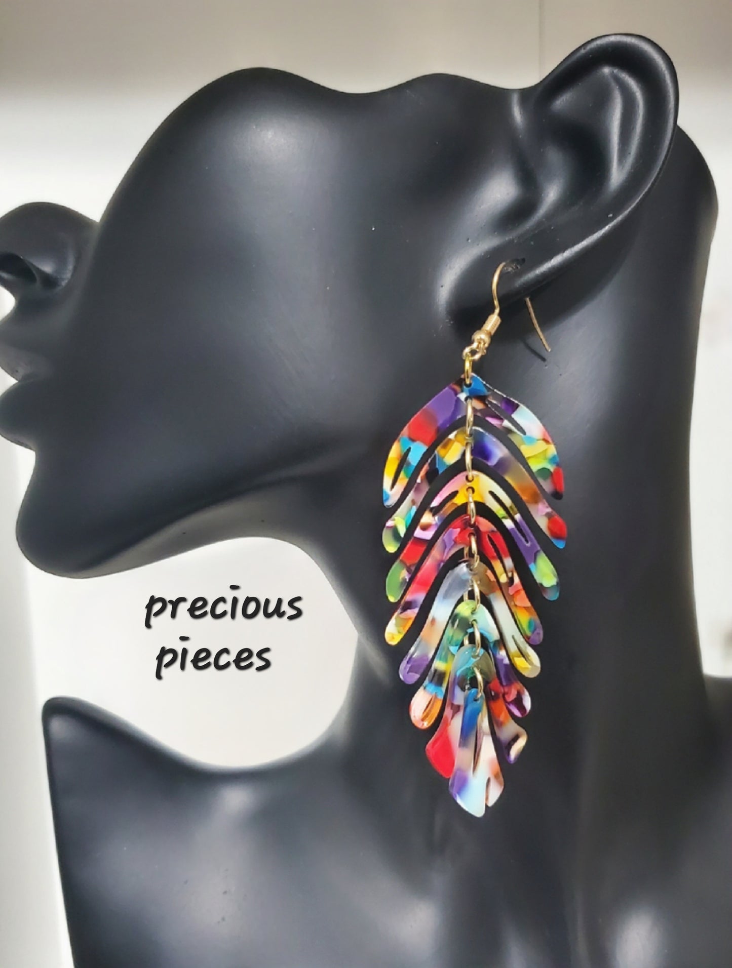 Rainbow Mosaic Feather Earrings