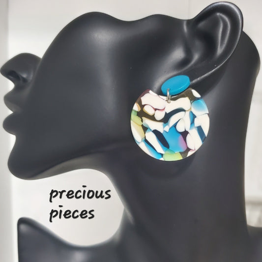 Rainbow and White Mosaic Earrings