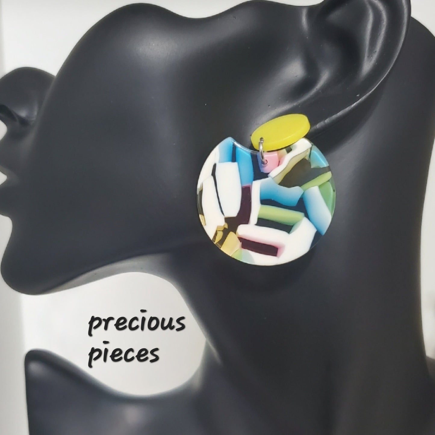 Rainbow and White Mosaic Earrings