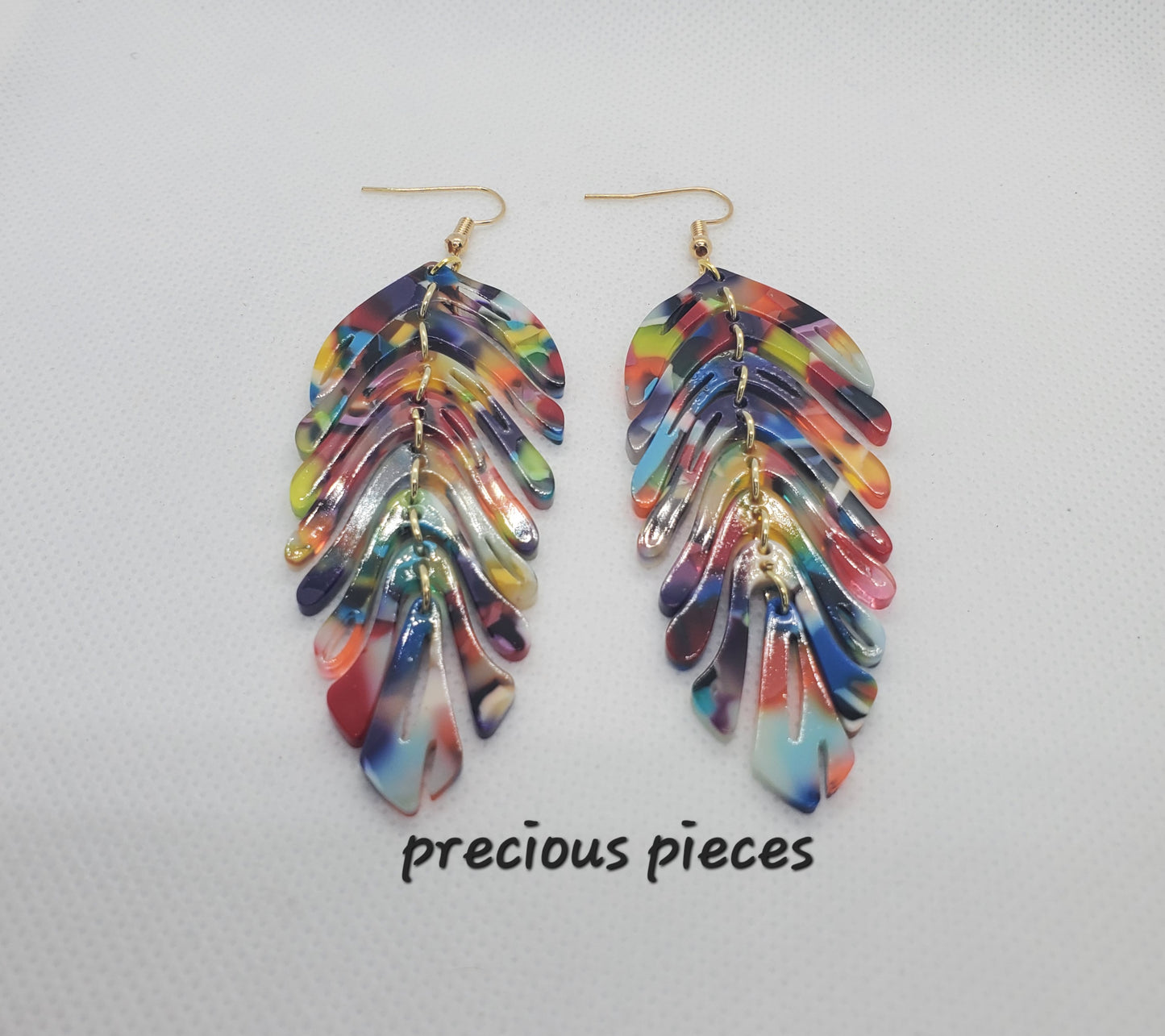 Rainbow Mosaic Feather Earrings