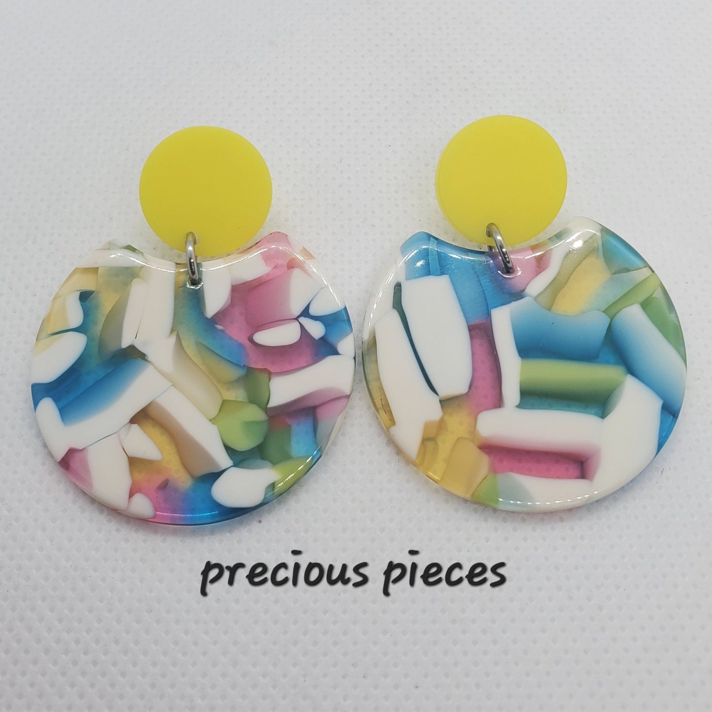 Rainbow and White Mosaic Earrings