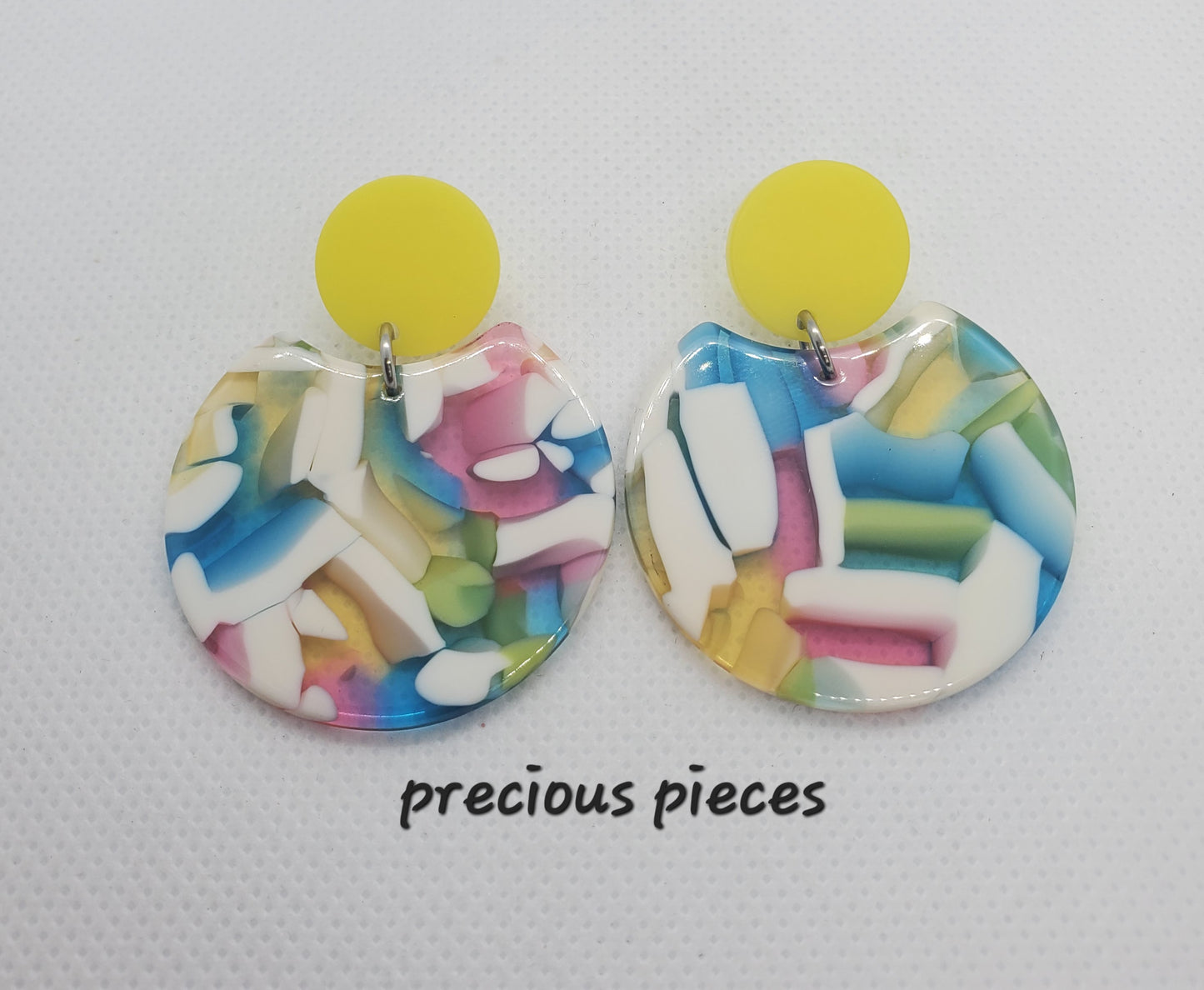 Rainbow and White Mosaic Earrings