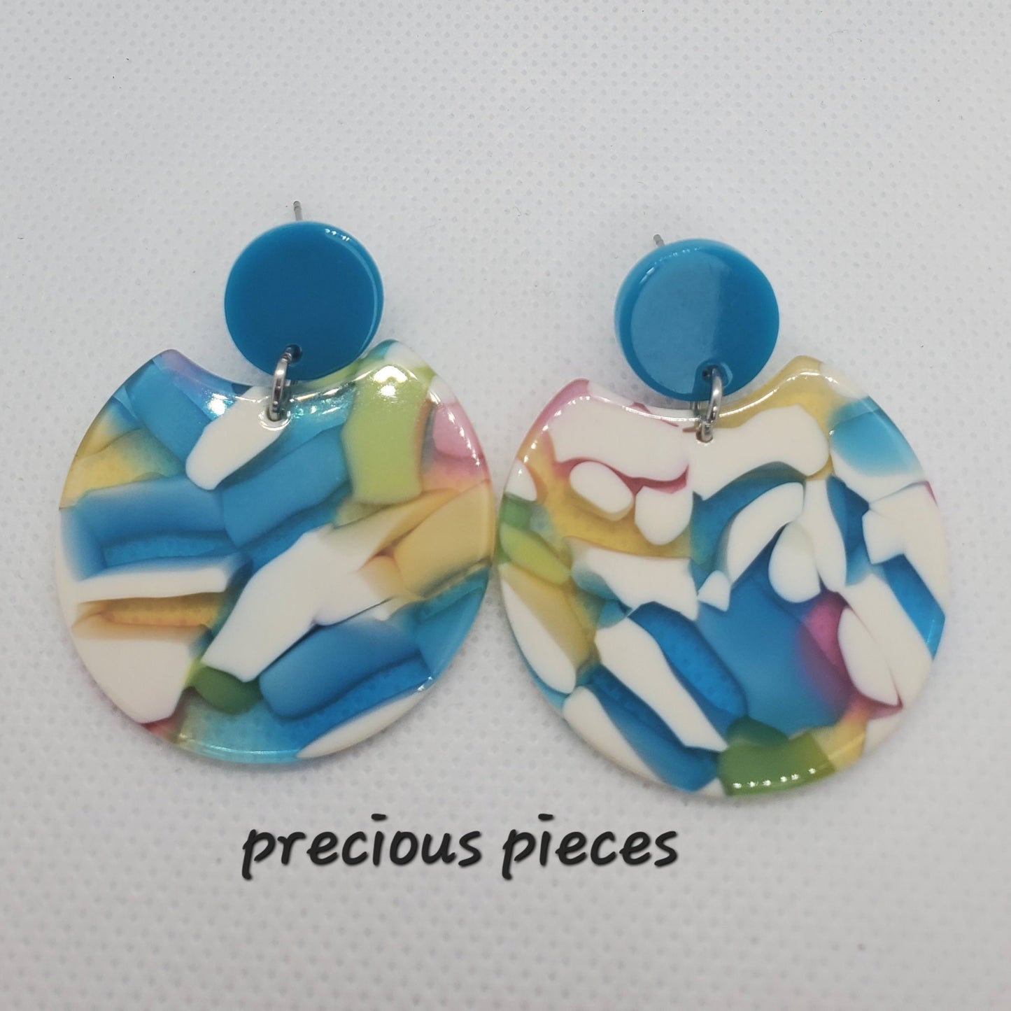 Rainbow and White Mosaic Earrings