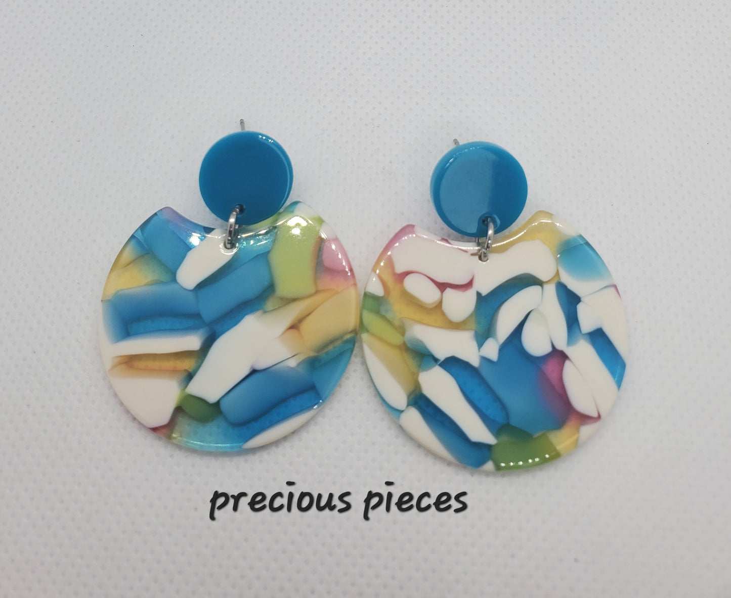 Rainbow and White Mosaic Earrings