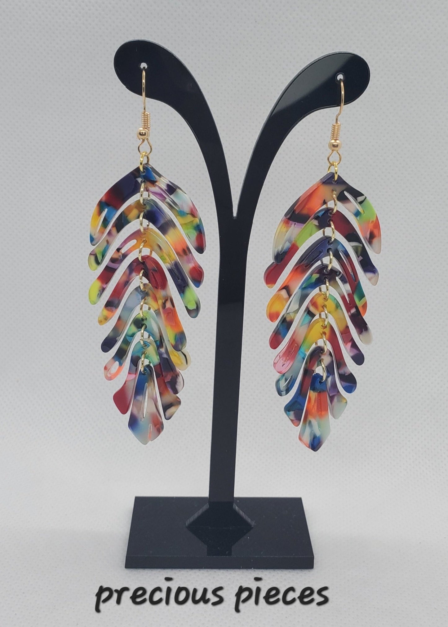 Rainbow Mosaic Feather Earrings