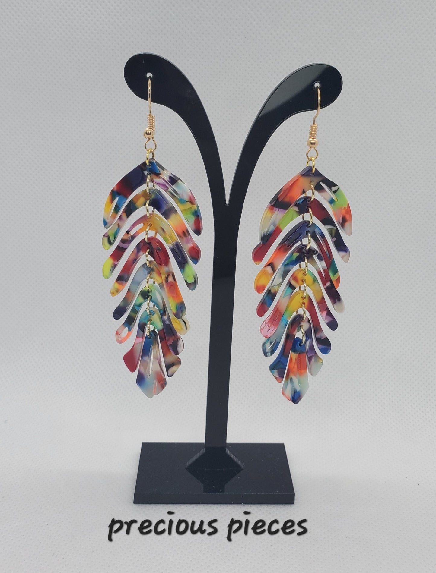 Rainbow Mosaic Feather Earrings