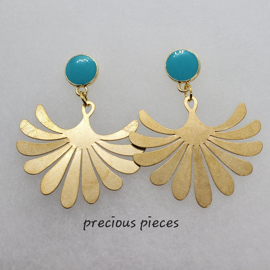 Brass Flower and Turquoise Earrings