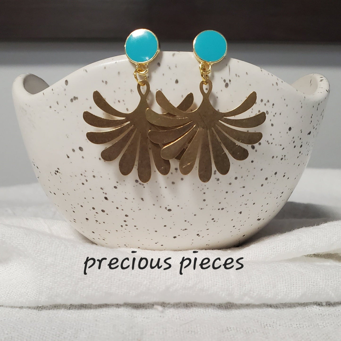 Brass Flower and Turquoise Earrings