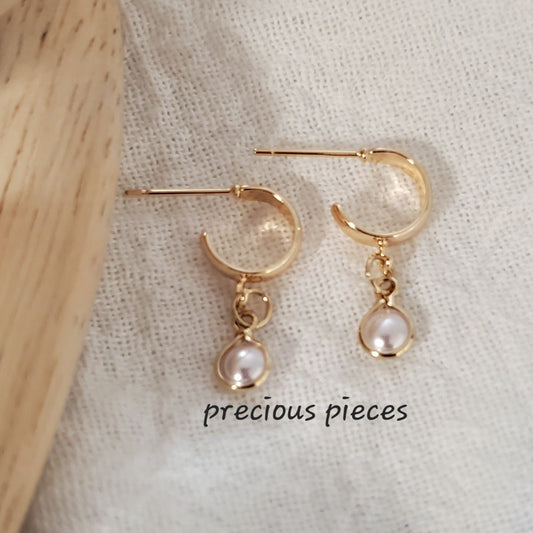 Small Half Hoop Pearl Earrings