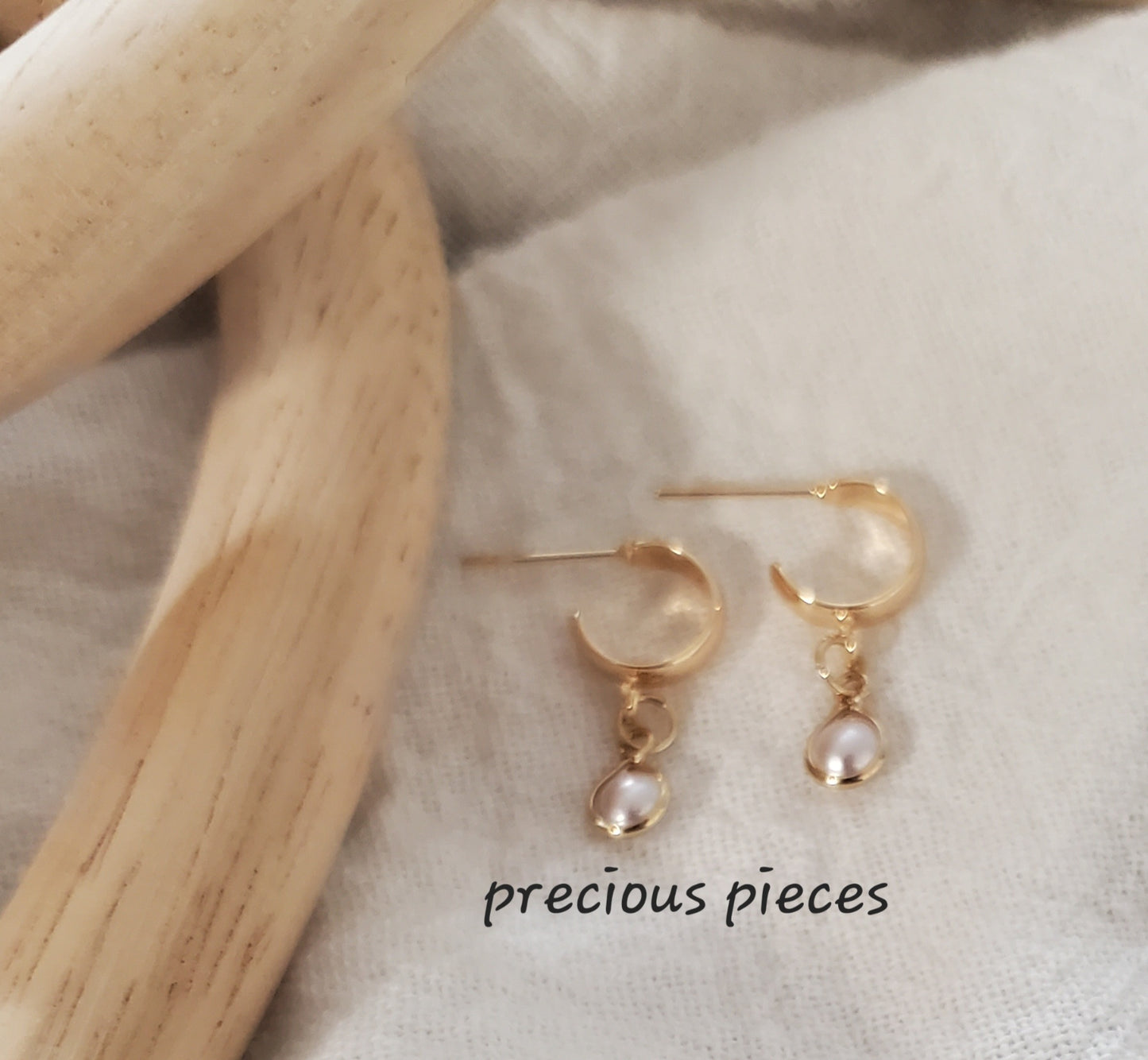 Small Half Hoop Pearl Earrings