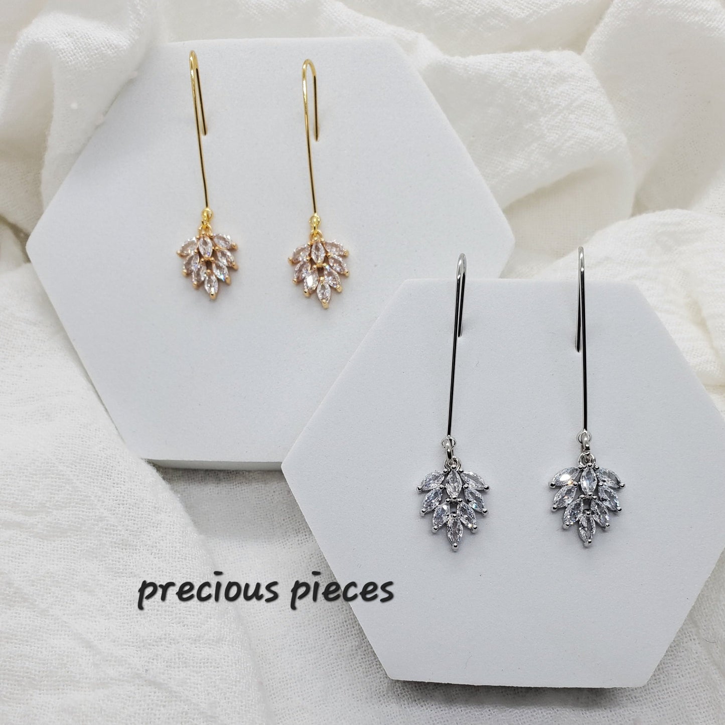 Clear Cubic Zirconia Pavé Dangle Leaf Earrings (click for more options)