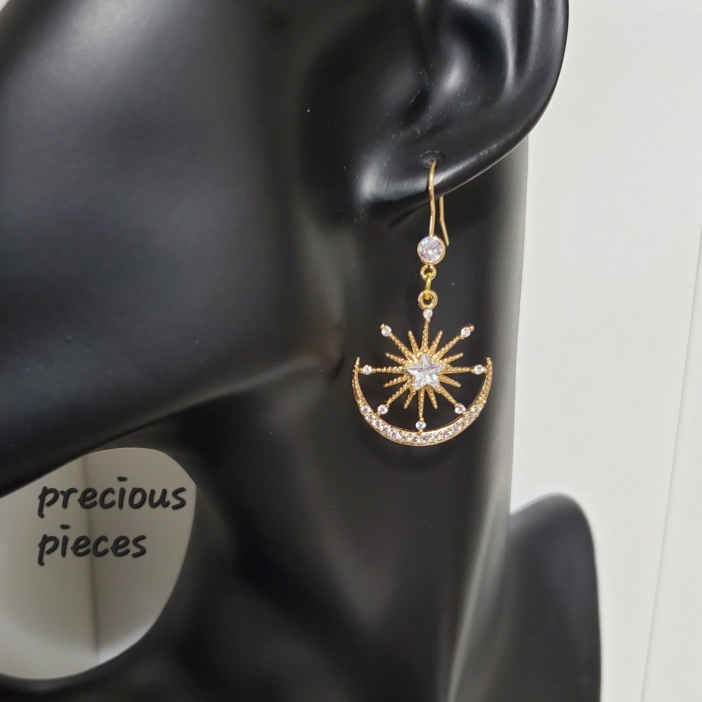 Cubic Zirconia Moon and Star Earrings