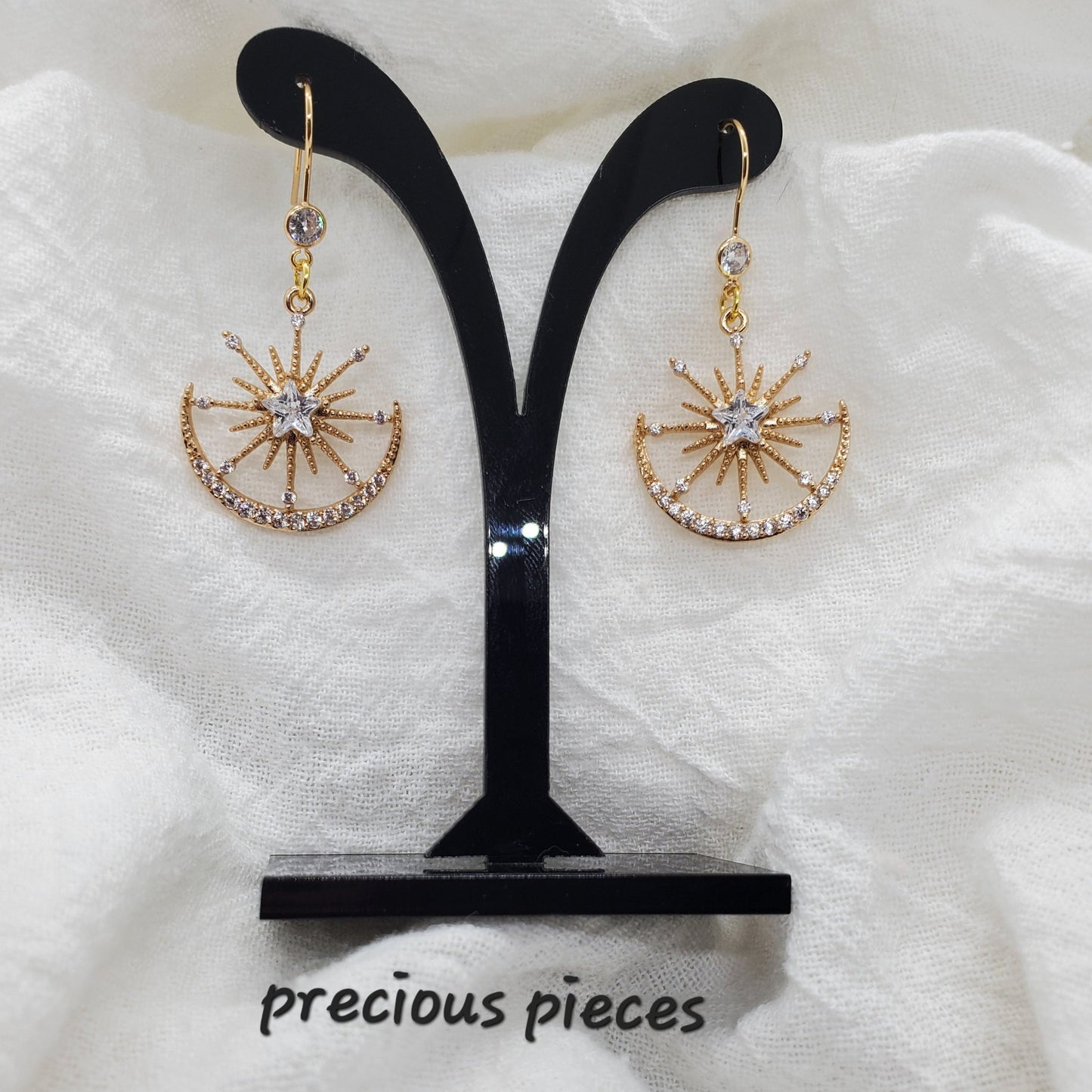 Cubic Zirconia Moon and Star Earrings