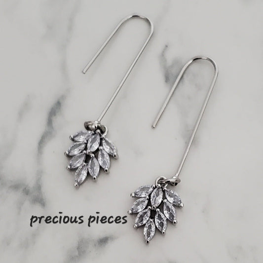 Clear Cubic Zirconia Pavé Dangle Leaf Earrings (click for more colors)
