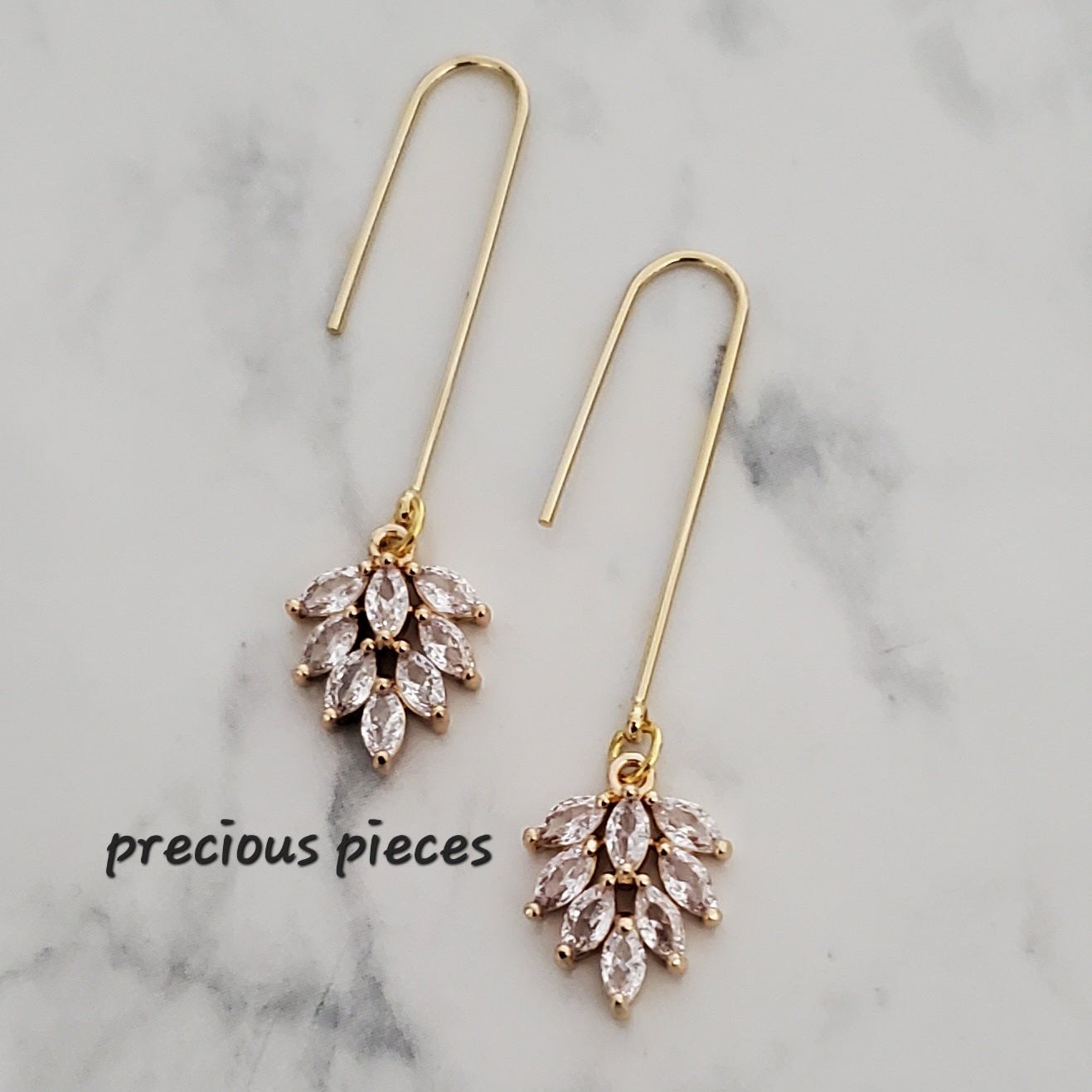 Clear Cubic Zirconia Pavé Dangle Leaf Earrings (click for more options)