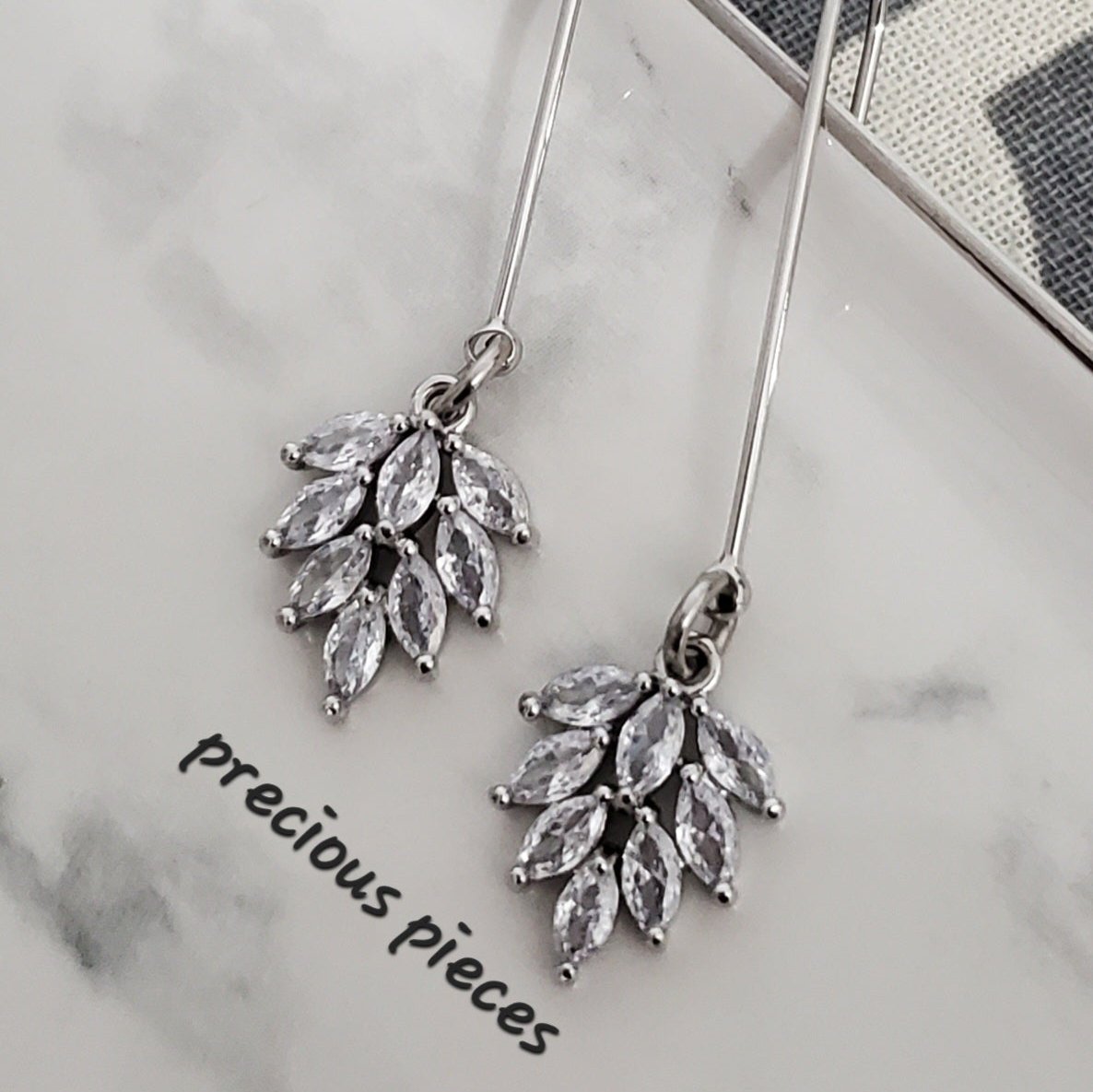 Clear Cubic Zirconia Pavé Dangle Leaf Earrings (click for more options)