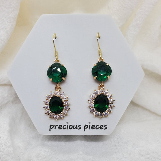 Vintage Emerald Green Hexagon Dangle Earrings