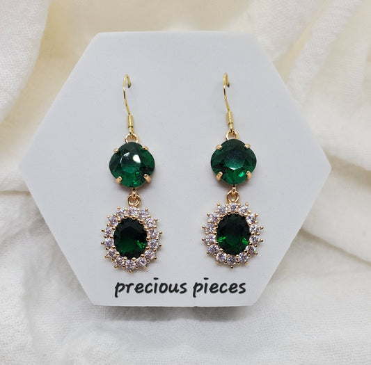 Vintage Emerald Green Hexagon Dangle Earrings