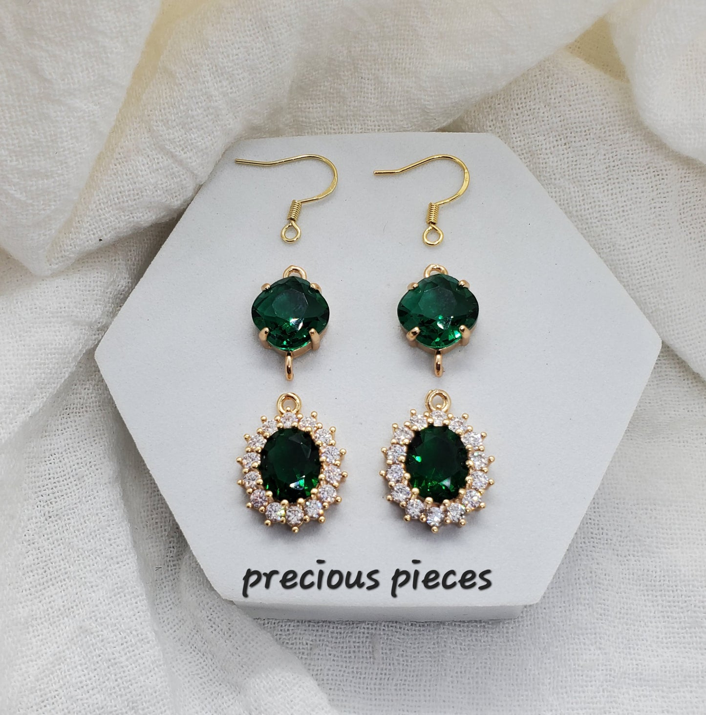 Vintage Emerald Green Hexagon Dangle Earrings