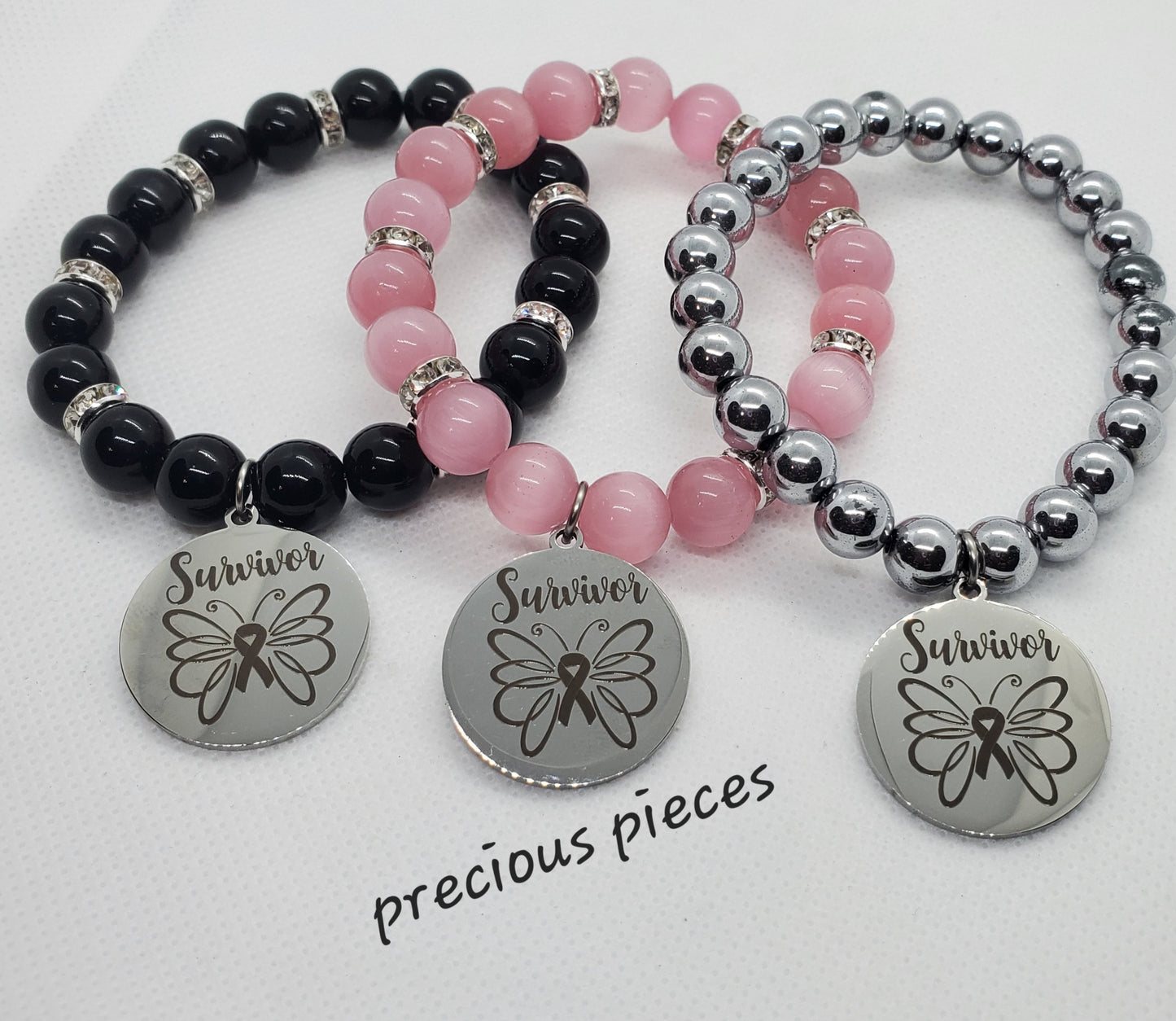 Stainless Steel Survivor Breast Cancer Awareness Bracelets (click for more options)