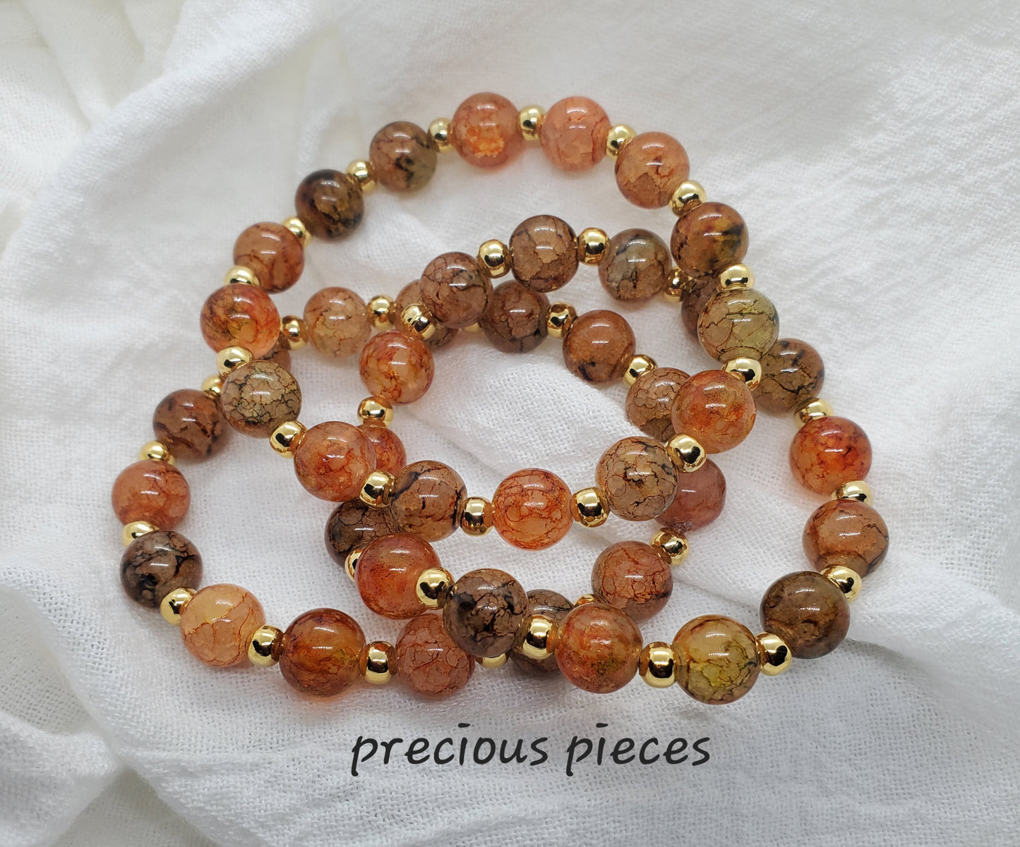 Orange Round Crackle Beaded Bracelets