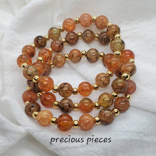 Orange Round Crackle Beaded Bracelets