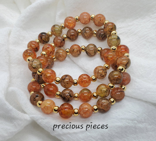 Orange Round Crackle Beaded Bracelets