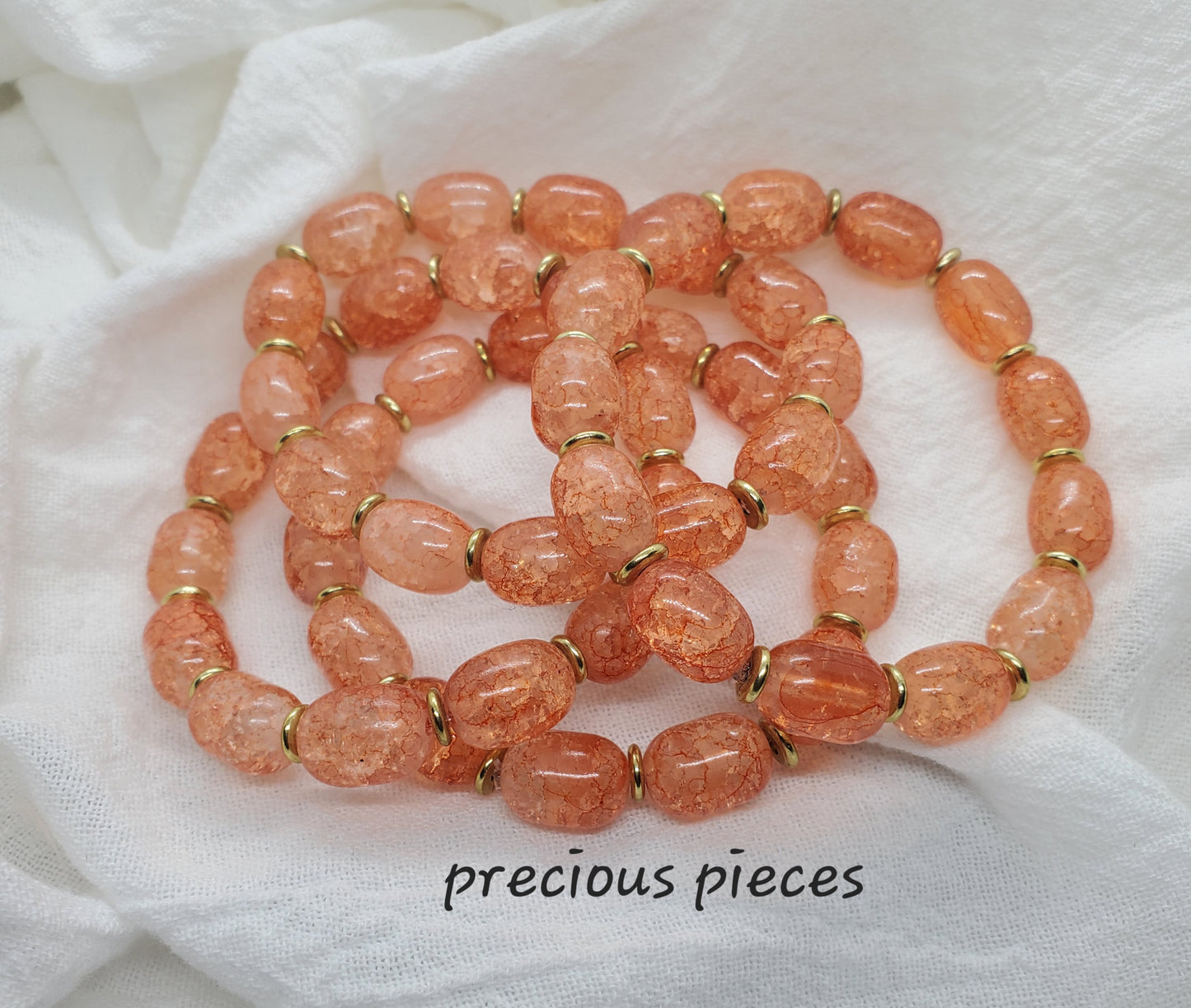 Orange Tube Crackle Glass Beaded Bracelets